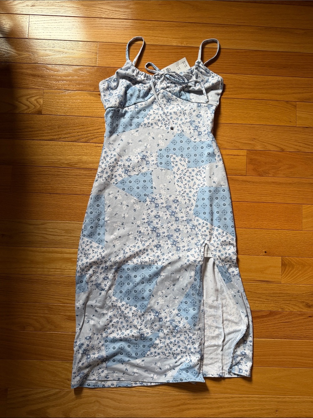 NWT Hollister Blue and White Floral Tie-Detail Slip Dress, Size XS Short